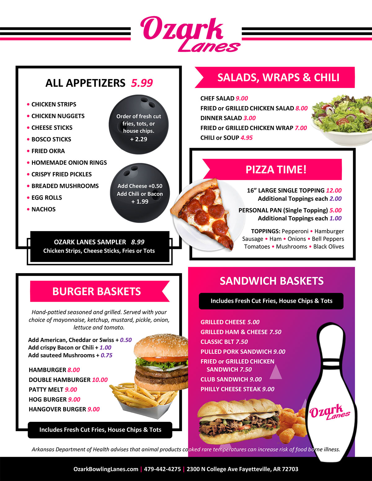 Ozark Lanes Menu